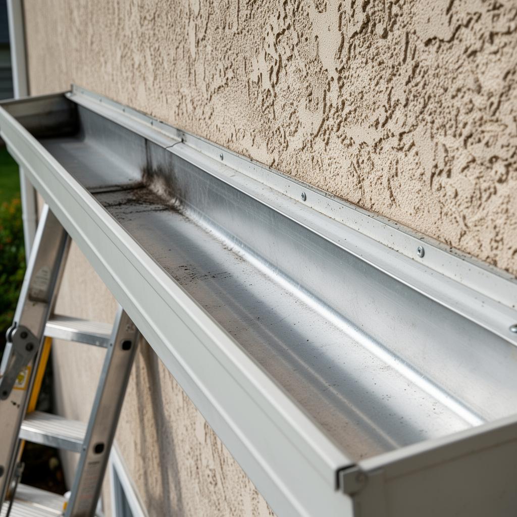 The same rain gutter completely clean and clear after service